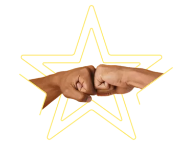 Two fists fist-bumping each other with a star behind it